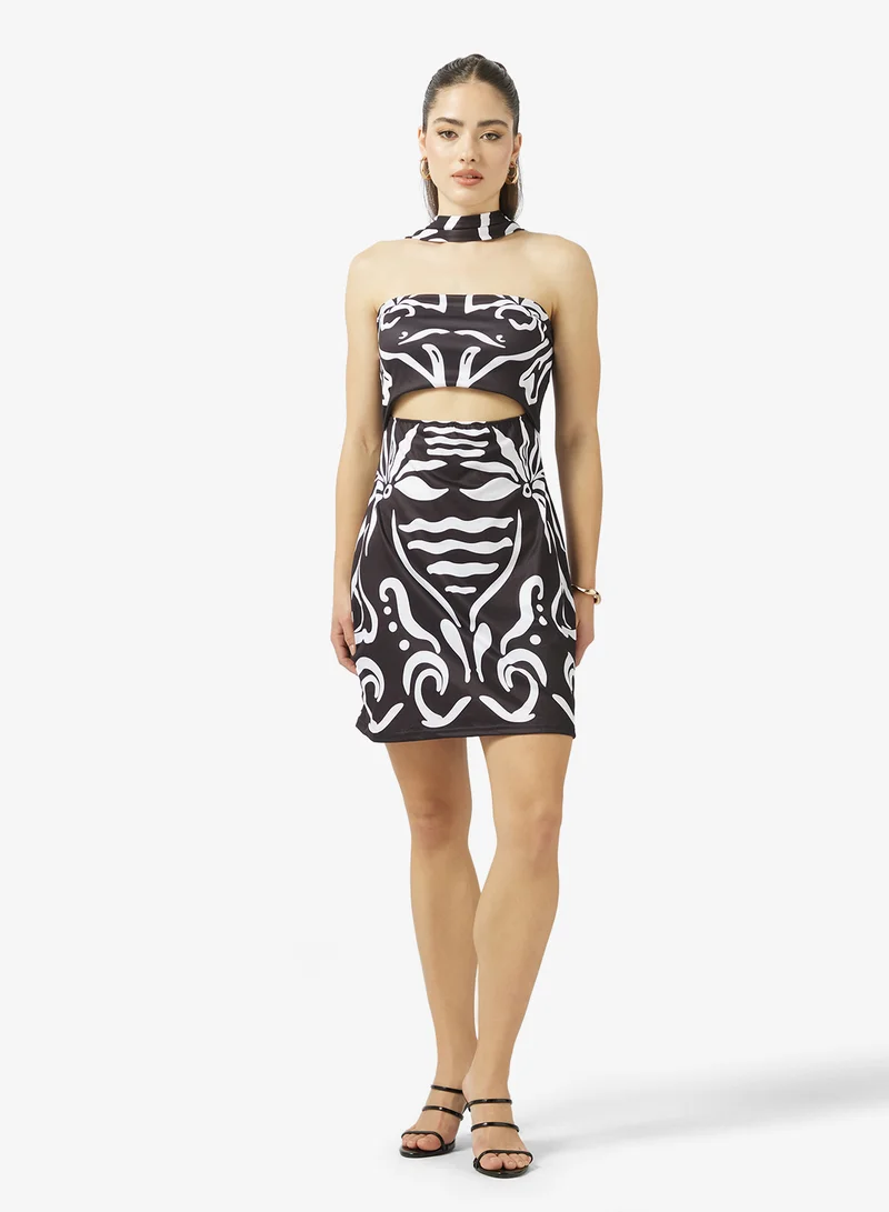 Ginger Halter Neck Abstract Print Dress